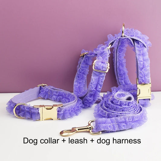 Luxury Lace Dog Collar with Custom Engraved Nameplate Personalized Pet Wedding Harness Accessory for Dogs