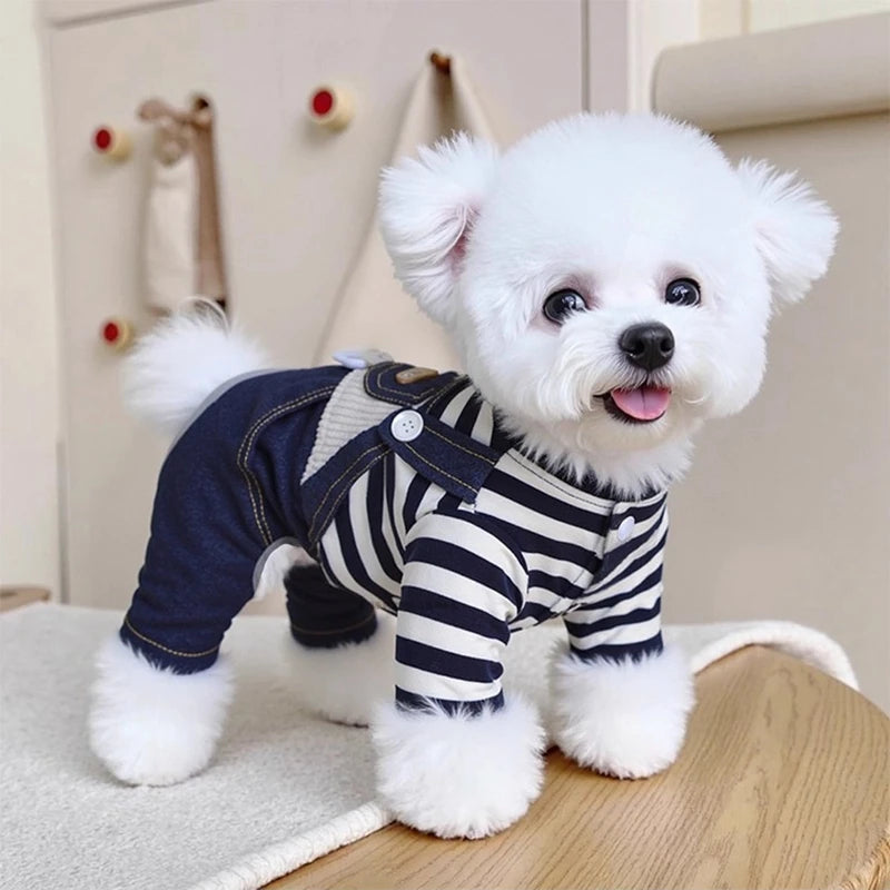 Blue Dog Jeans Pants Overall Costumes For Puppies Poodle Shih Tzu Little XS XL Pet Clothing With Vest Pet Fashion Shop Drop Ship
