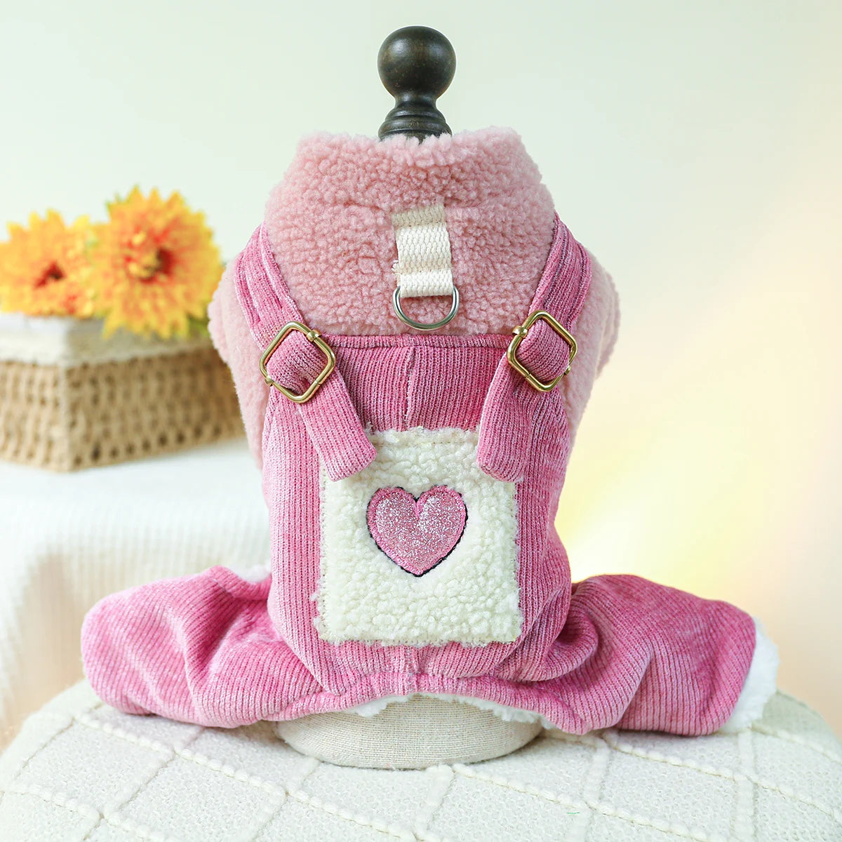 Love Fur Winter Overall For Dogs Pink Harness Jacket With Pink Corduroy Pants Shih tzu Yorkies Winter Warm Pet Clothing Jumpsuit