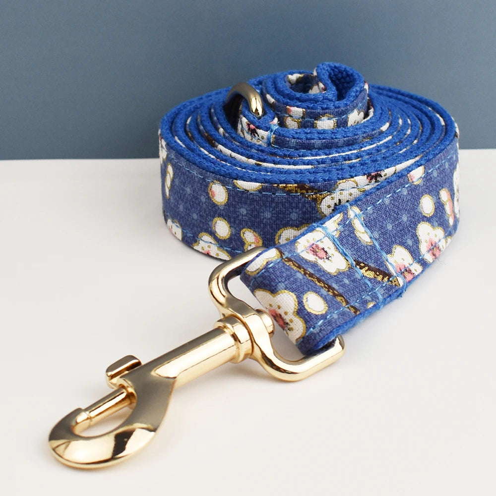 Luxury Personalized engravable dog collar Harness Leash Set Soft Cotton Floral Design Custom Bow Accessory for Dogs 02