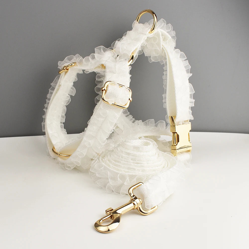 Luxury Lace Dog Collar with Custom Engraved Nameplate Personalized Pet Wedding Harness Accessory for Dogs