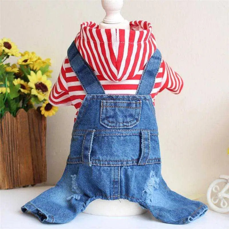 Dog Denim Jumpsuit Spring Overalls for Dogs, Plaid Shirts Jeans Pants Suit One-piece Small Dogs Clothes Yorkie Pet Apparel