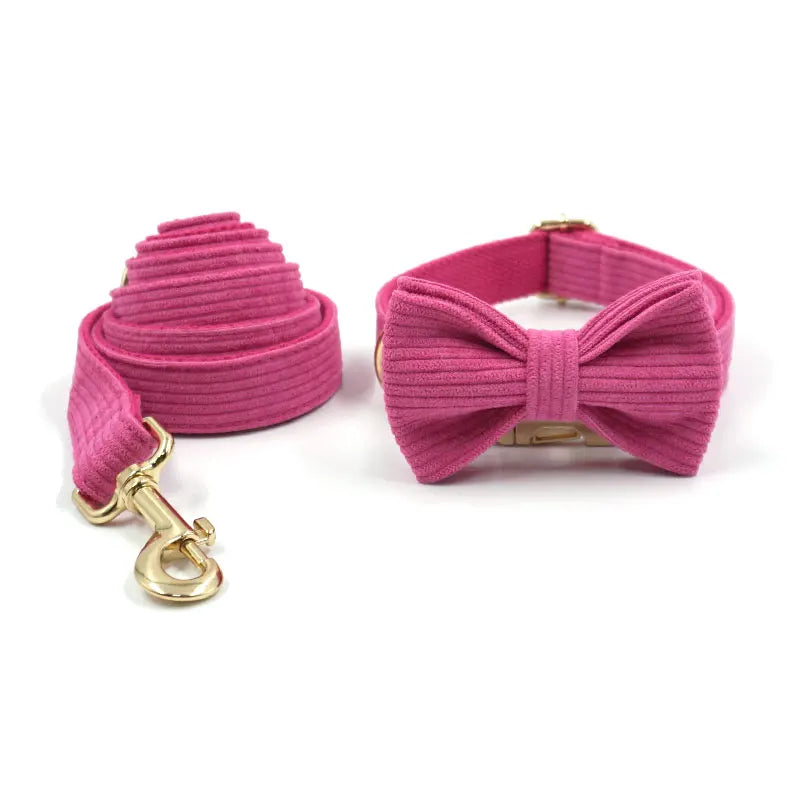 Luxury Pet Harness for Dogs Personalized Magenta Female Bowtie Dog Collar Durable Fully Adjsutable Cute Puppy Collar Leash Set