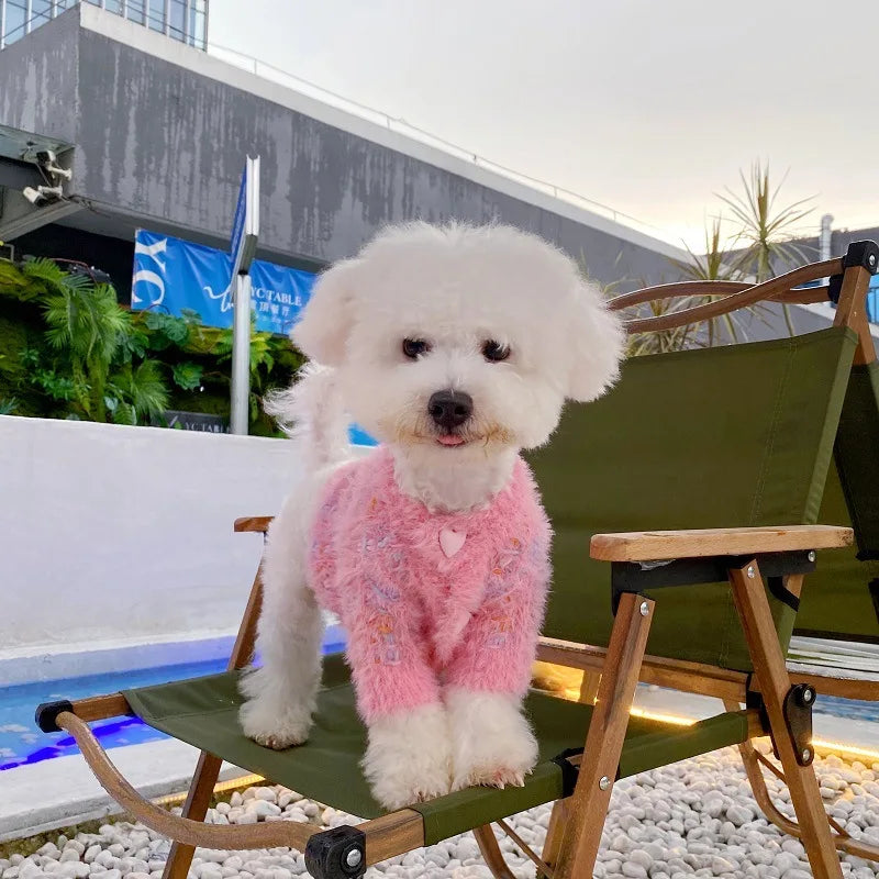 Winter Fleece Pet Dog Clothes Warm For Small Dogs Luxurious Dog Sweater Sweet Love Button Dog Coats Yorkshire Terrier Clothing