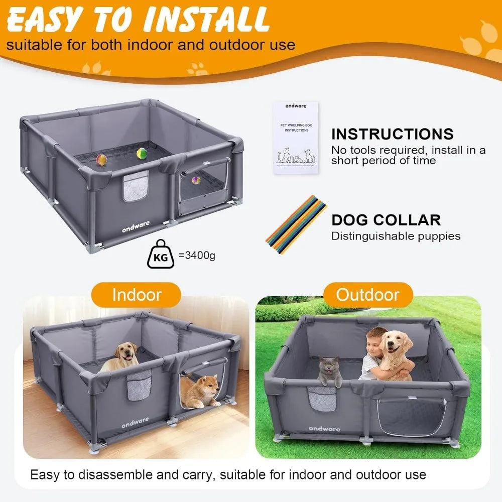 Medium Small Dog Whelping Box with Waterproof Pad, 48x48x18 inches, Ideal for Puppies and Birthing Supplies