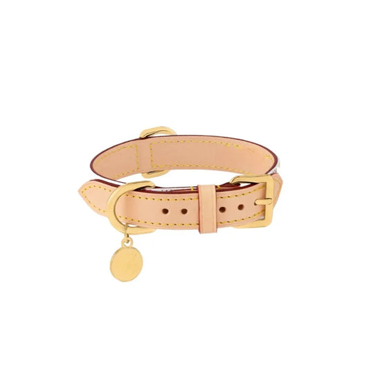 Luxury Adjustable PU Leather Dog Collar and Leash Set with Branded Designer  Pattern for Puppy and Dogs