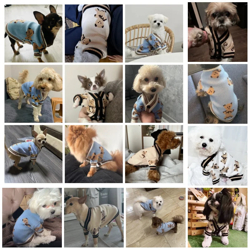 Dog Clothes Winter Chihuahua Pet Striped Dog Cardigan Sweater Bichon Pug Kitten Puppy Dog Warm Coat Cat Dog Supplies Pet Outfit