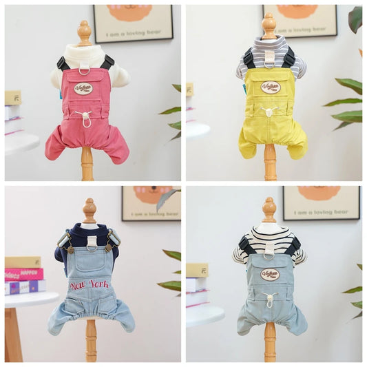 Fashion Dog Suspenders Overall Shith Tzu Toy Poodle Autumn Clothes XS XL 4 Colors Pet Shirt With Adjustable Pants Jumpsuit Goods