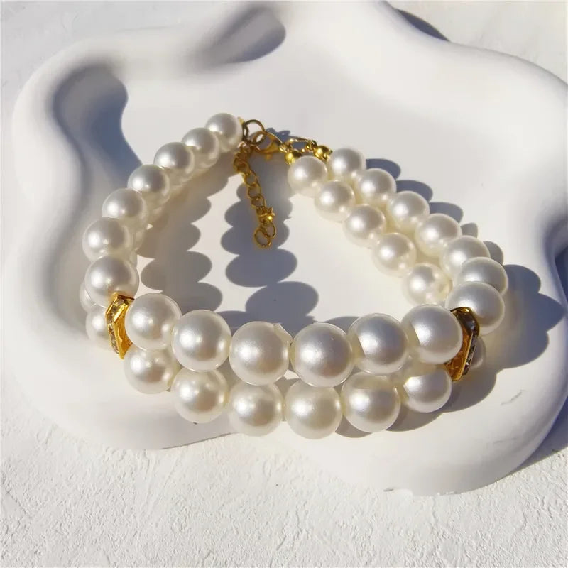 Pearl Dog Collar Necklaces Luxury Bling Rhinestones Wedding Collar Crystal Jewelry for Dogs Cat Clothes Costume Pet Accessories