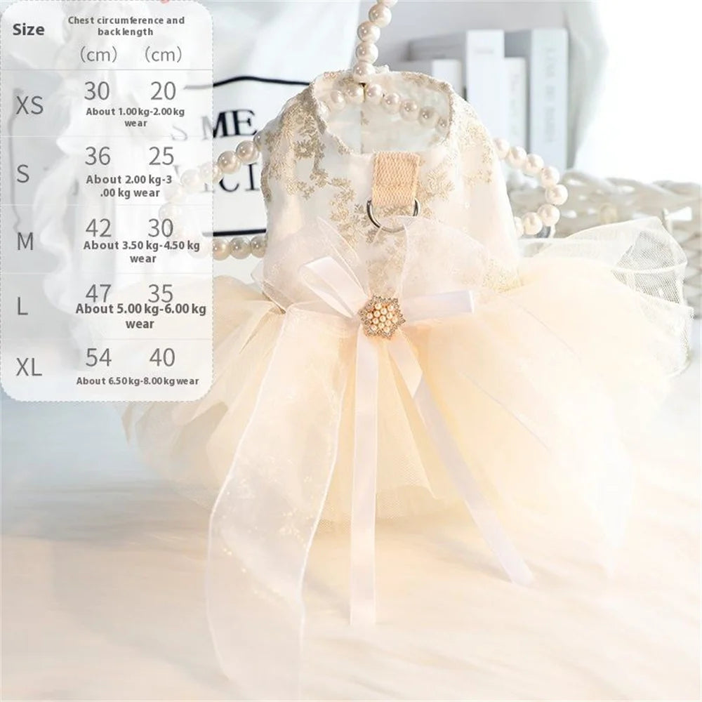 Pet Dog Accessories Cat Clothing Princess Dress Harness Dog Luxury Lace Bow Decorated Pet Wedding Dress