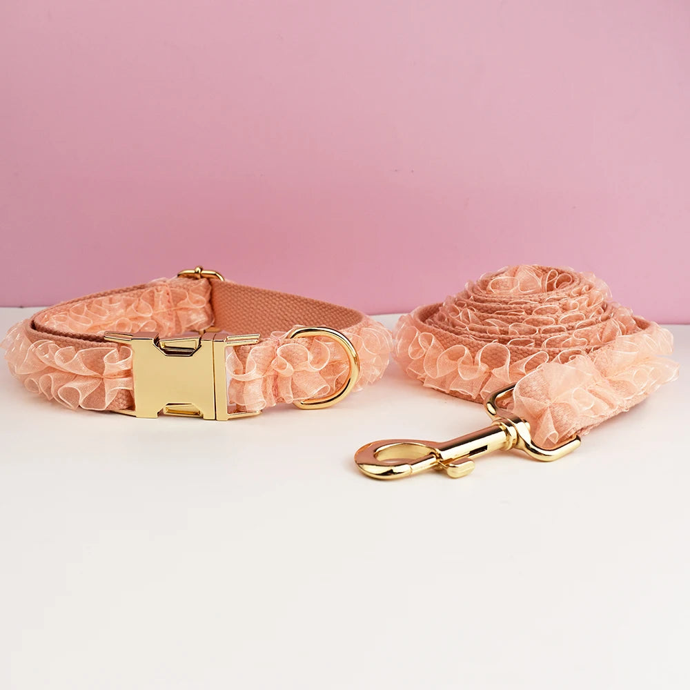 Luxury Custom Engraved Lace designer dog collar and leash set Personalized PetHarness Nameplate Wedding Accessory for Dogs