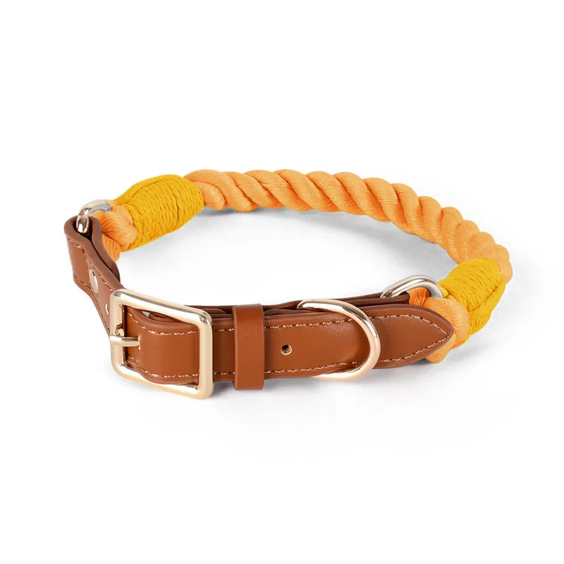 Fashion Luxury Hand Knit Cotton Dog Collar Leash Set Strong Puppy Alloy Buckle Leash and Pet Collar Set Pet Accessories