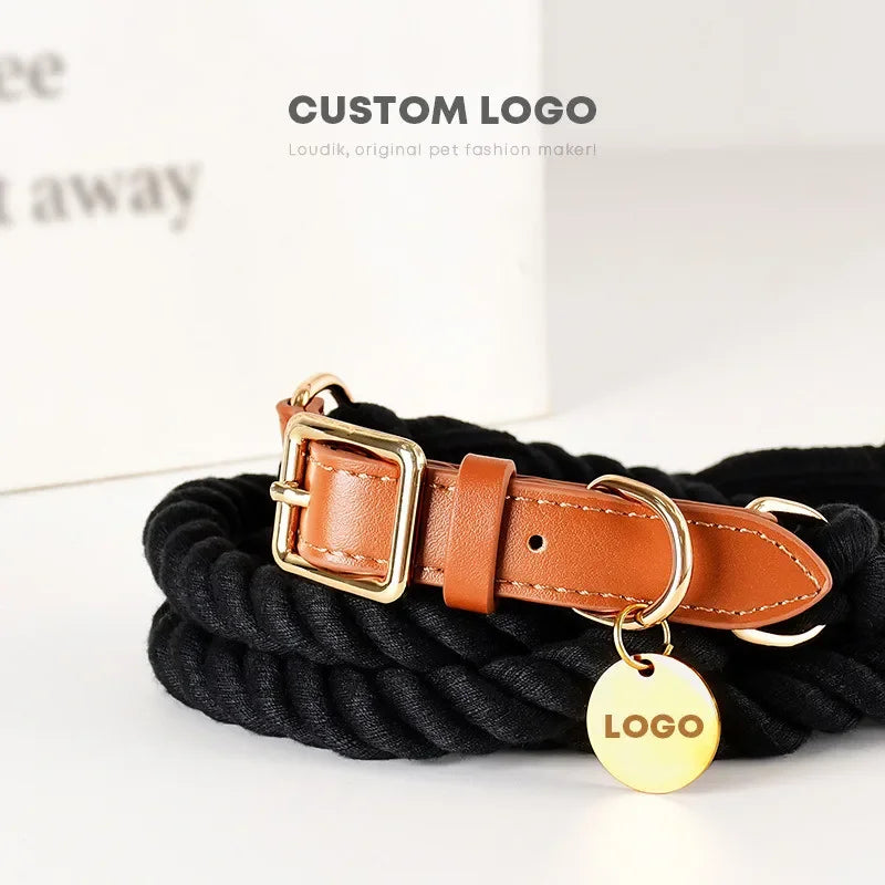 Fashion Luxury Hand Knit Cotton Dog Collar Leash Set Strong Puppy Alloy Buckle Leash and Pet Collar Set Pet Accessories