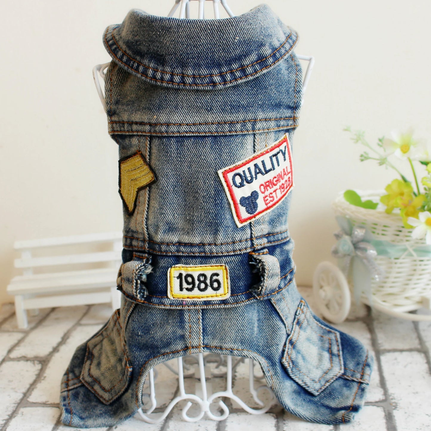 Retro Denim Overalls for Dogs, Four Legs Dog Jumpsuit for Chihuahua, Cowboy Puppy, Kawaii Clothes for Yorkie, Spring Pet Costume