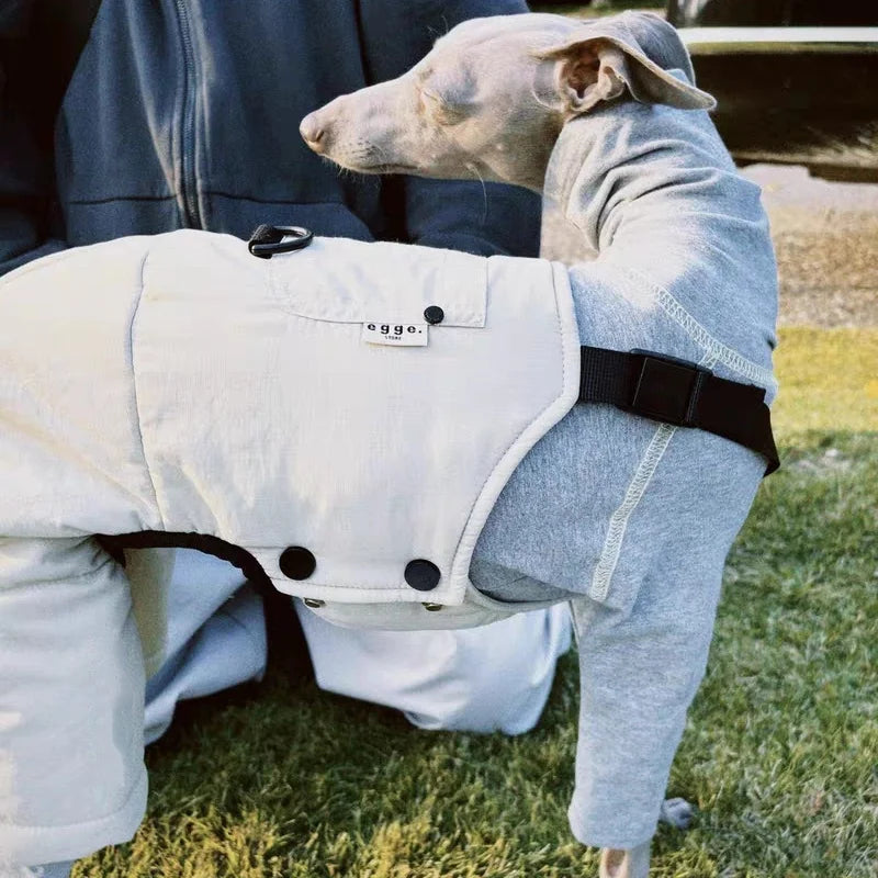 Thick Blue Cotton Cargo Overalls for Italian Greyhound in Autumn Winter Warm Khaki Pant for Dogs British Style Suit for Whippet
