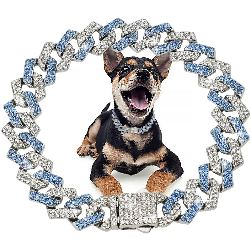 15MM Wide Diamond Luxury Necklace for cat dogs Bling  Jewelry Dog Chain Collar Cuban link Gold Chains for small medium Dogs pet