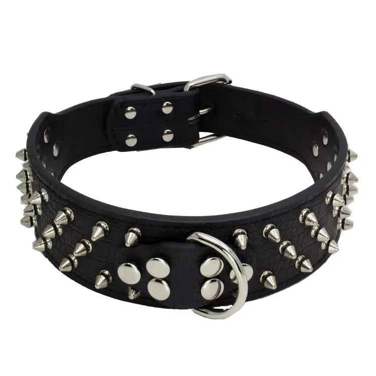 5cm Shiny luxury leather dog collar, retro willow nail decoration, sturdy and durable dog walking collar, medium to large dog