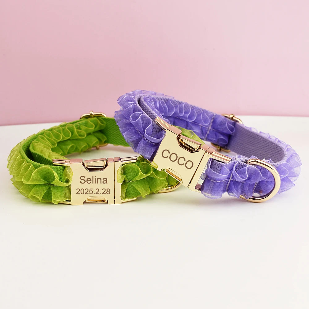 Luxury Custom Engraved Lace designer dog collar and leash set Personalized PetHarness Nameplate Wedding Accessory for Dogs