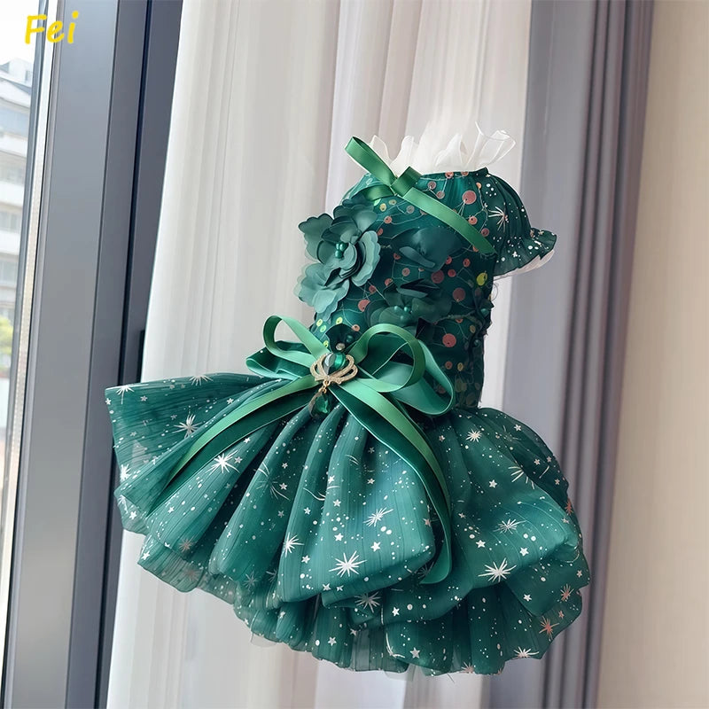 Luxury Handmade 
Christmas Velvet Dog Dress with Crystal Bow