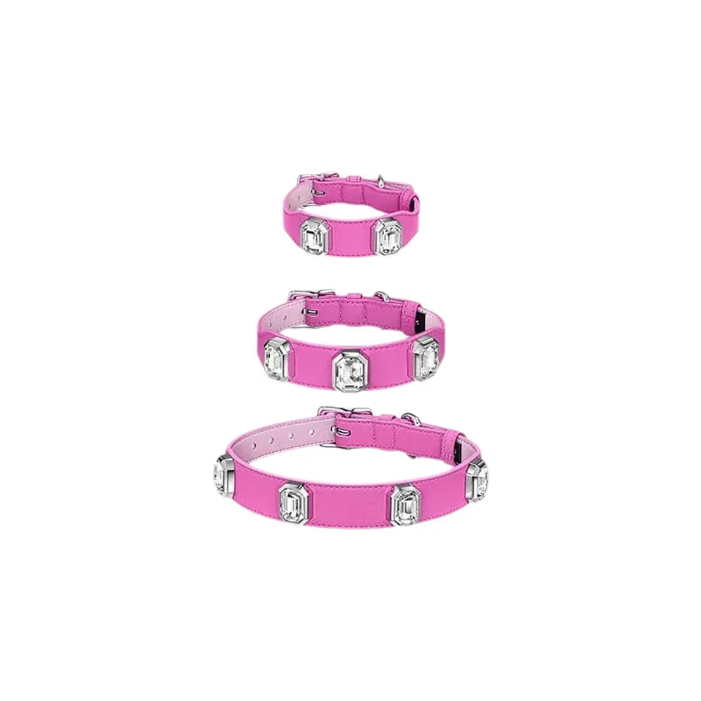 Pet Product Small Dog Collar Leash Set Pink Color Large Diamond Luxury Sparkling Design for Dogs & Cats Excellent Texture