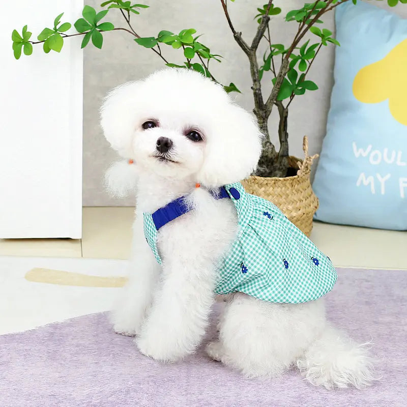Puppy Dress Summer Pet overalls |Black & White Striped  Dress-|Luxury Blue Overalls Vest