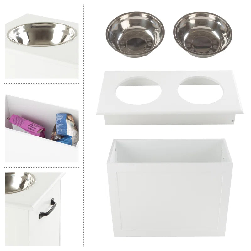 Elevated Dog Bowls with Storage, White