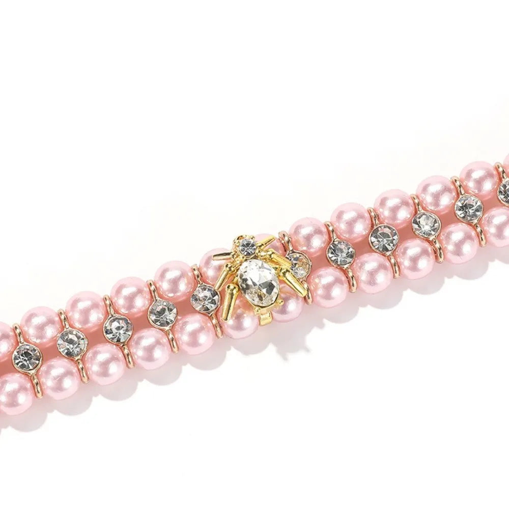 Adjustable Dog Cat Pearl Collars Rhinestone PU Cat Necklace Luxury Jewelry Artificial Pearls Neck Strap for Small Dogs Pet Gift