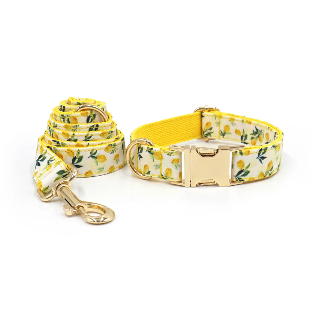 Personalized Pet Collar for Cats Small Medium Large Dogs Lemon Printing Luxury Designer Bow Dog Collar & Leash Set with Poop Bag