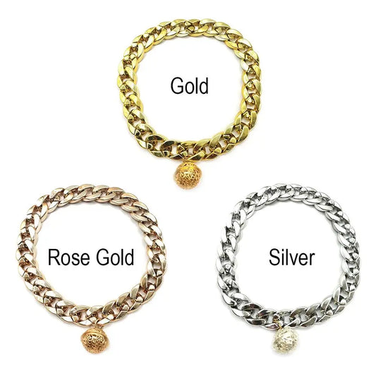 Luxurious Pet Dog Collar Cuban Chain Dog Chain Dog Collar Lock Gold Silver Dog Chain French Bulldog Pitbull Collar