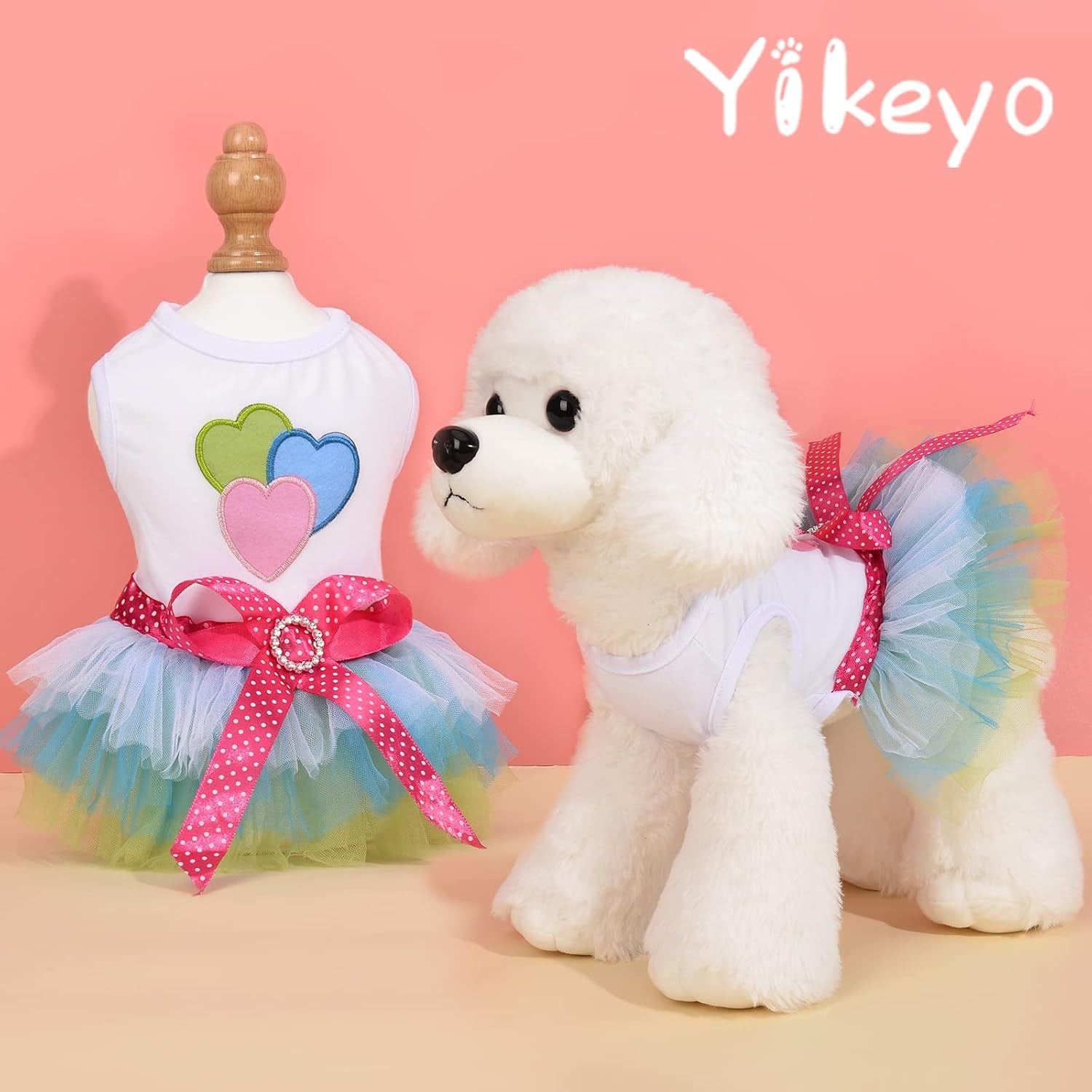 Dog Dress for Small Dog Girl Yorkie Chihuahua Clothes Pet Puppy Lace Tutu Vest Skirt Dog Princess Costume Clothing,Set of 2 (Green + Pink, X-Small)