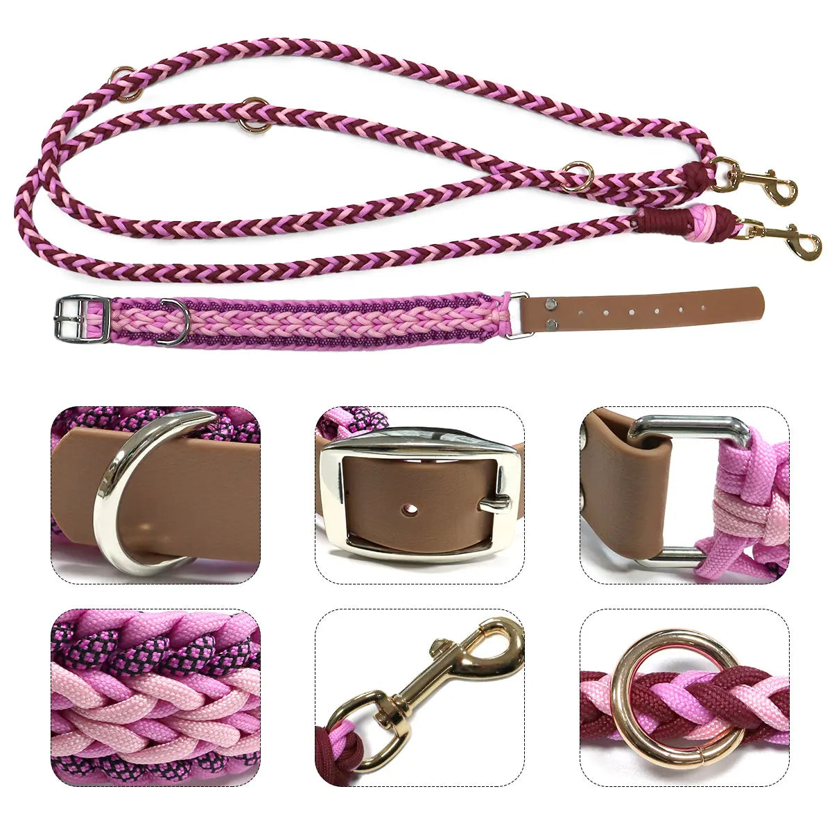 Custom Luxury Adjustable Nylon Paracord Dog Leash Collar Set Quick Release Feature Ready To Ship Personalized Hands-Free Rope Fo