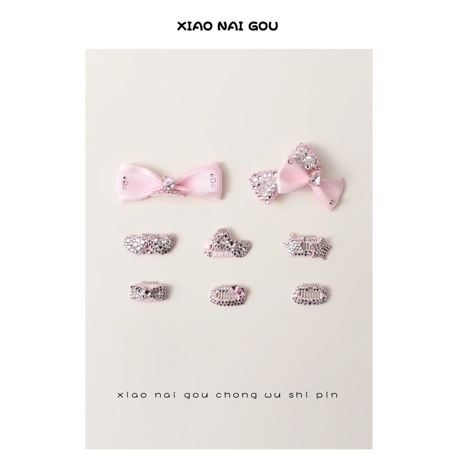 Luxury Pink Series Pet Dog Head-wear Supplies Fine Handmade Crystal Heart Bow Hairpins For Puppy Dogs Cute Hair Clips Jewelry