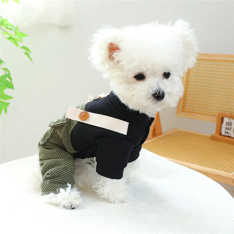 Warm Overalls Jumpsuit Winter Dog Clothes For Small Medium Dogs Corduroy Pants Black Coat Puppy Cat Tracksuit Chihuahua Shih Tzu