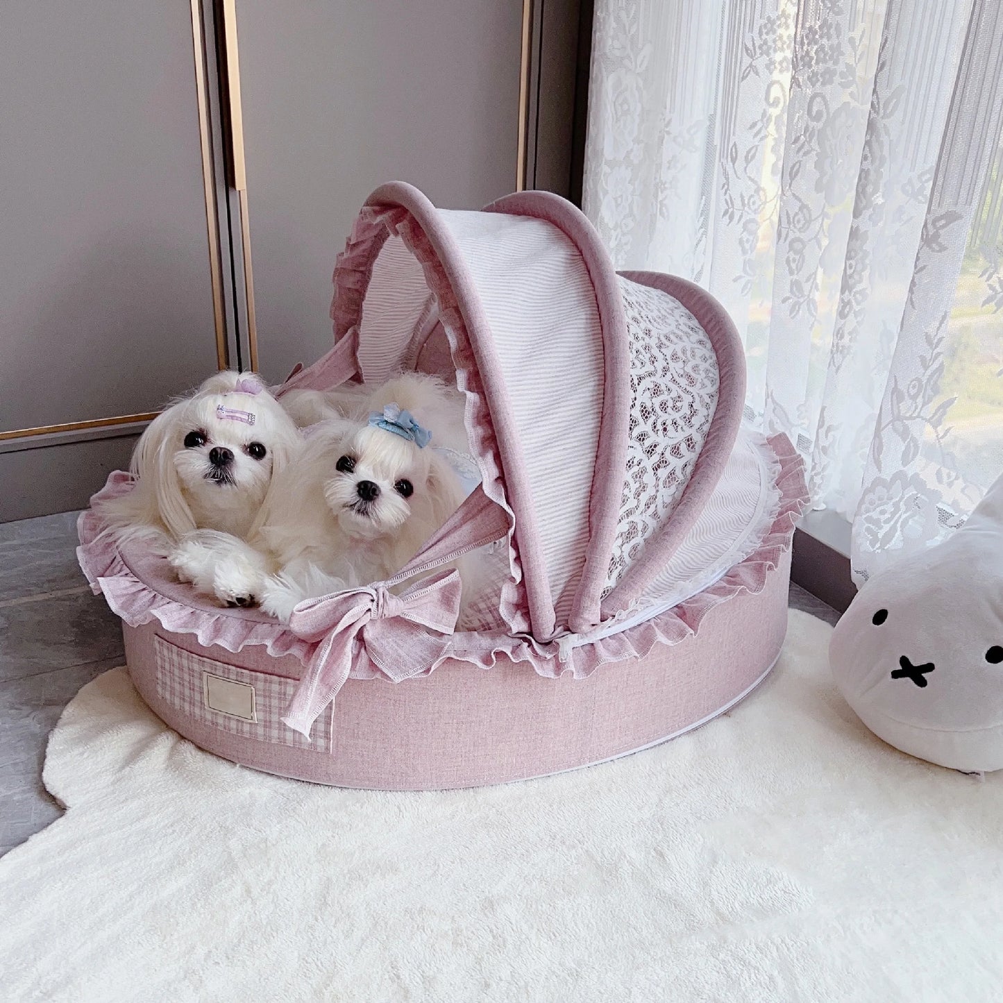 Pet Luxury Deluxe Kit Set House Nest Cradle Bed Stairs Ladder for Small Medium Dogs Cats, Cozy Cushion Puppy Kitten Accessories