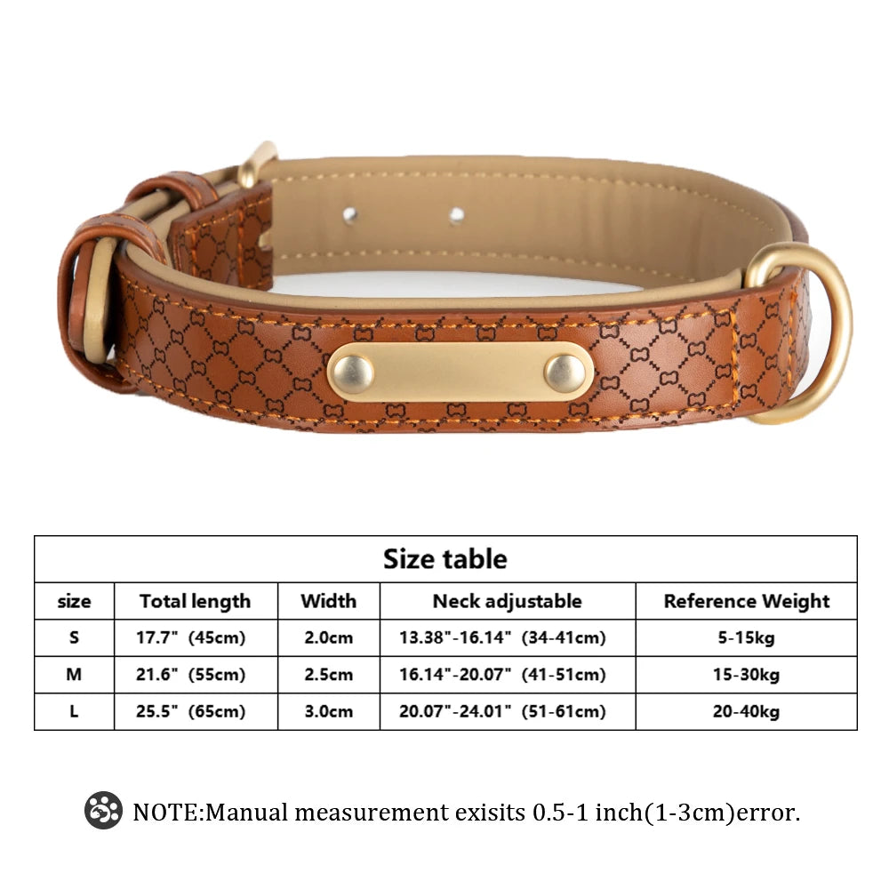Custom Large Dog Collar Personalized Leather Pet Collar for French Bulldog Custom Name ID Tag Puppy Small Dog Soft Luxury Collar
