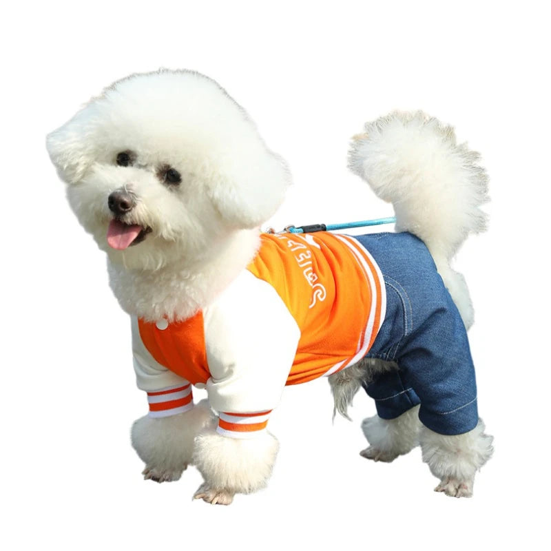 Dog Jumpsuit Jacket with Denim Pants Suit Overalls - 4-Legged One-piece Spring/Fall Outfits Pet Clothing for Small Medium Dogs
