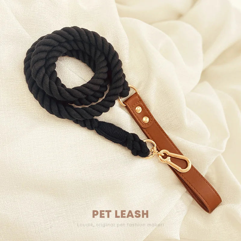 Fashion Luxury Hand Knit Cotton Dog Collar Leash Set Strong Puppy Alloy Buckle Leash and Pet Collar Set Pet Accessories