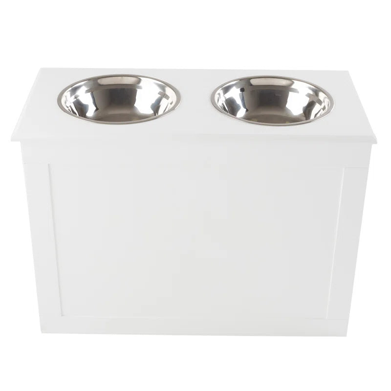 Elevated Dog Bowls with Storage, White