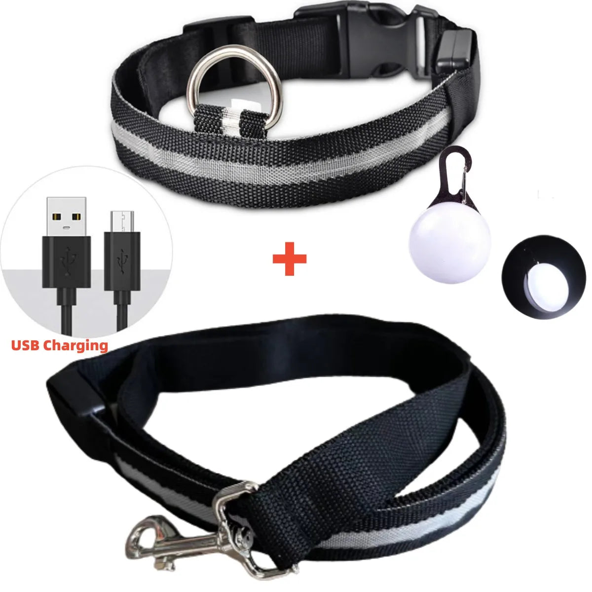 Led Glowing Leash Luminous Dog Collar With Pendant Set Luxury Light For Kinds Dogs Cat Night Safety Flashing Collar Accessories