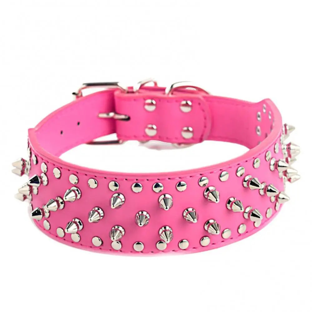 Large Dog Metal Rivets Collars Traction Leash Anti-breaking Neck Belt Luxury Leather Dog Collar Cool Spikes Metal Rivet For Pet