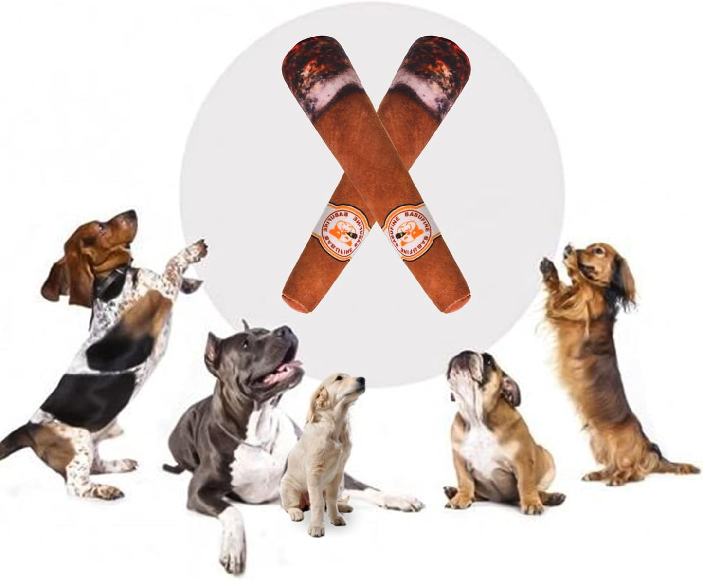 Funny Cigar Dog Toys, 2 PCS Interactive Toy with Squeaker, Cute Plush Squeaky Dog Toys, Dog Birthday Gifts for Puppy Medium Small and Large, Happy Hour Chewing Dog Toy, Durable and Safe Dog Chew Toy