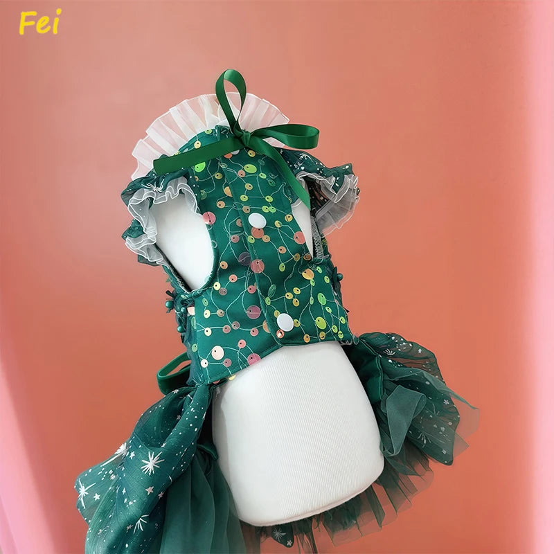 Luxury Handmade 
Christmas Velvet Dog Dress with Crystal Bow