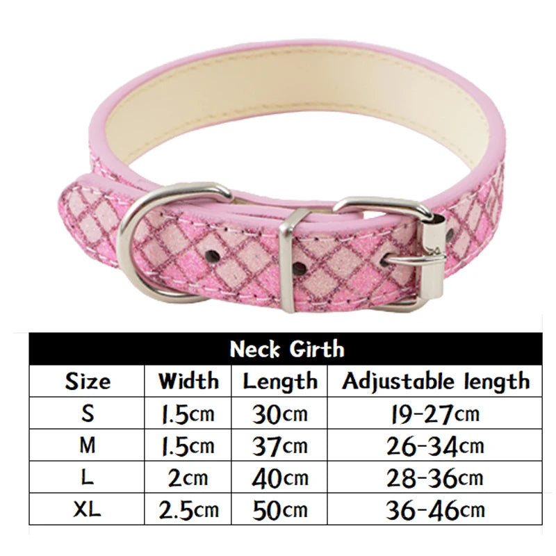 Leather Dog Collars Safety Adjustable Pink Leather PU Glitter Luxury Dog Collars for Small Medium Big Dog Puppy Dog Accessories
