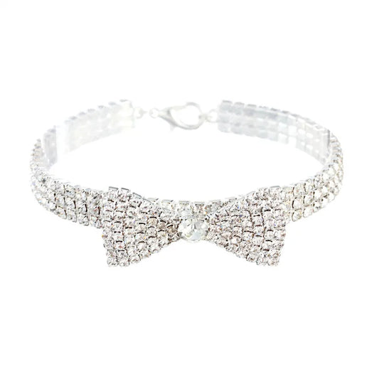 Rhinestone Bowknot Dog Collar Luxury Puppy Accessories for Small Dogs Cat Crystal Wedding Jeweled Necklace Gifts for Girl Pet