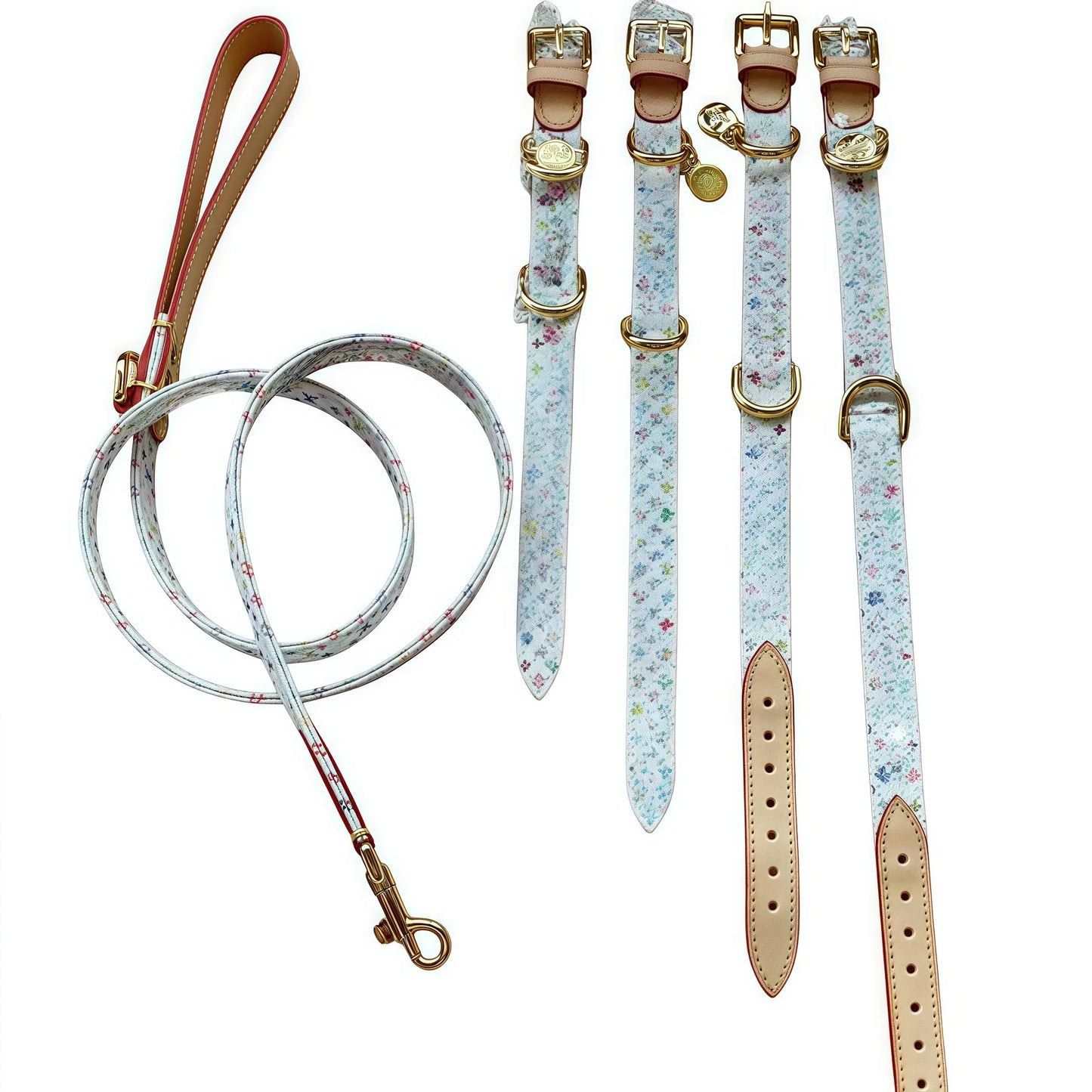 Luxury Adjustable PU Leather Dog Collar and Leash Set with Branded Designer  Pattern for Puppy and Dogs