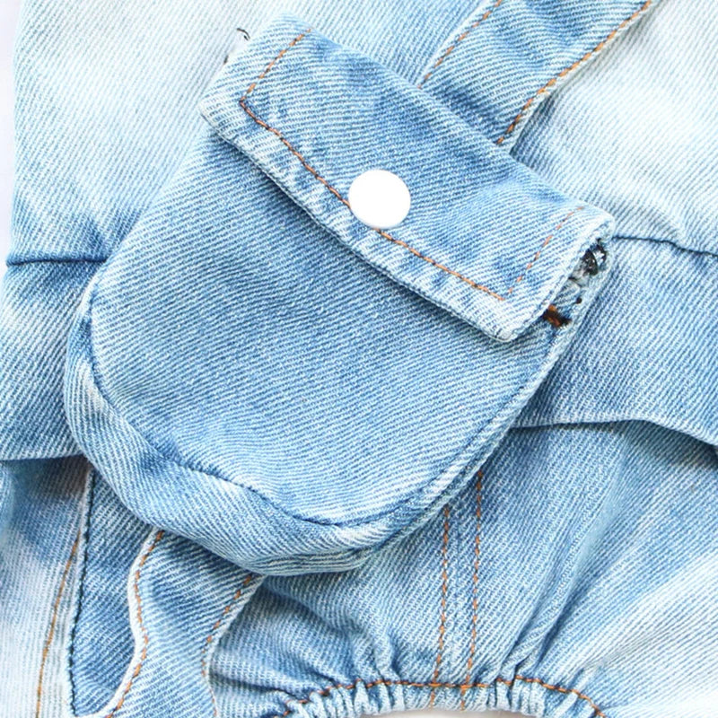 2024 New Design Small Dog Overalls Durable Jeans Pants Outfits with Snack Backpack Puppy Denim Onesie Apparel for Boy Girl Dogs