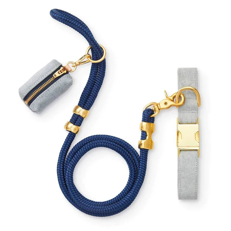 Luxury PU Leather Pet Dog Collar Walk Set Luxury Dog Training Collar and Leash Poop Bag Holder Sets