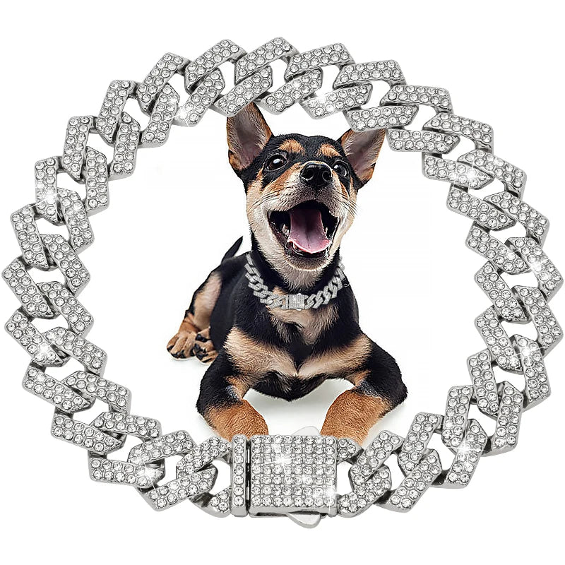 15MM Wide Diamond Luxury Necklace for cat dogs Bling  Jewelry Dog Chain Collar Cuban link Gold Chains for small medium Dogs pet