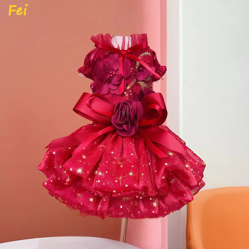 Luxury Handmade 
Christmas Velvet Dog Dress with Crystal Bow