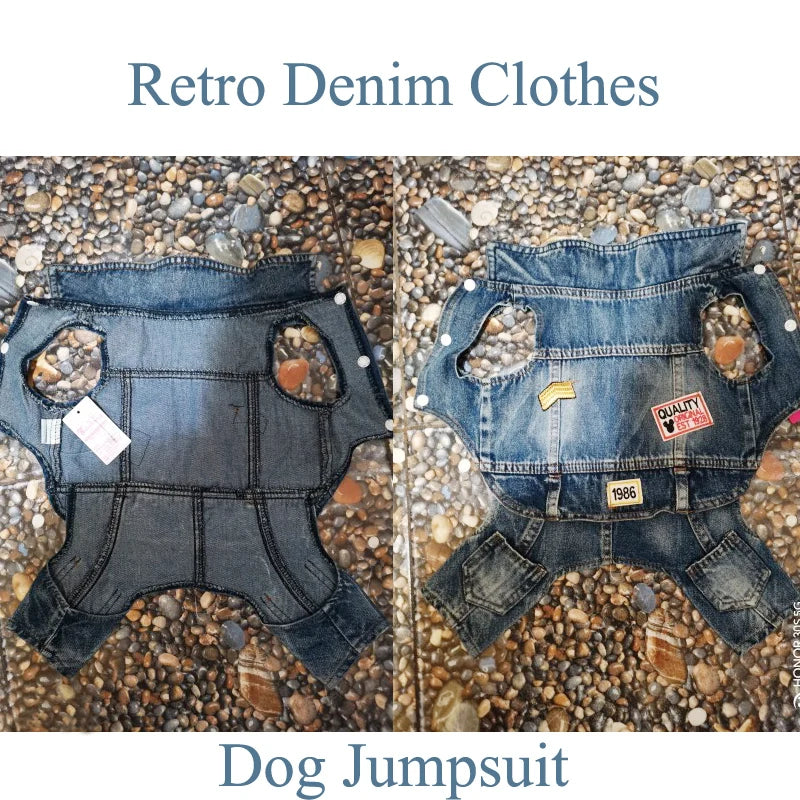 Dog Denim Jumpsuit Spring Overalls for Dogs, Plaid Shirts Jeans Pants Suit One-piece Small Dogs Clothes Yorkie Pet Apparel